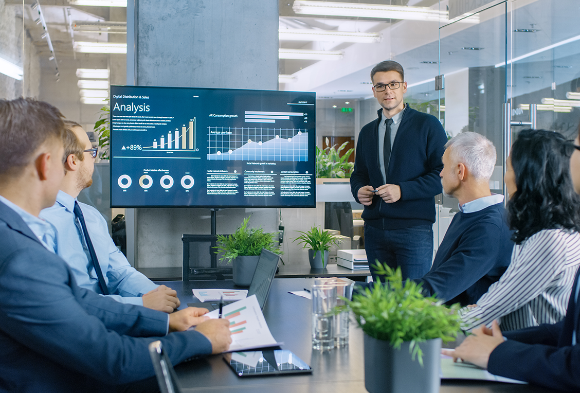 Man Presenting Visual Information In Front